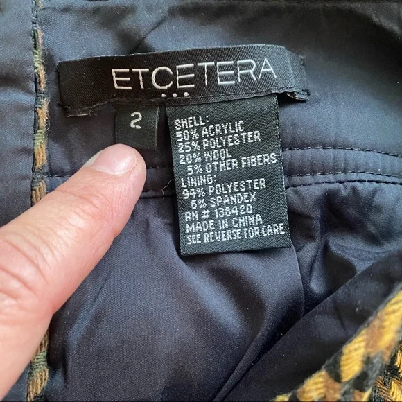 Etcetera Black and Tan argyle wool skirt sz 2 with zipper detail - Picture 5 of 5